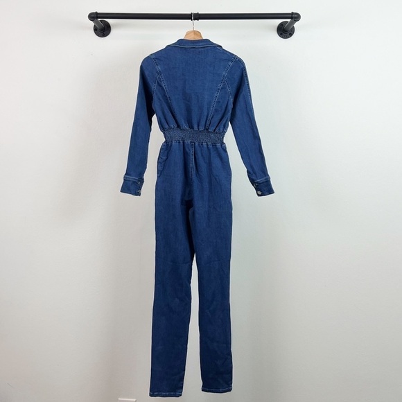 NWT Fashion Nova Darling Denim Jumpsuit Long Sleeve Plunge Neck - Picture 5 of 5